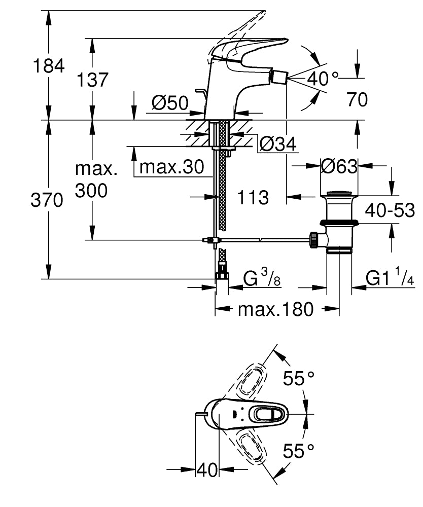33565003 EUROSTYLE SINGLE LEVER BIDET MIXER GROHE - 1 PCS