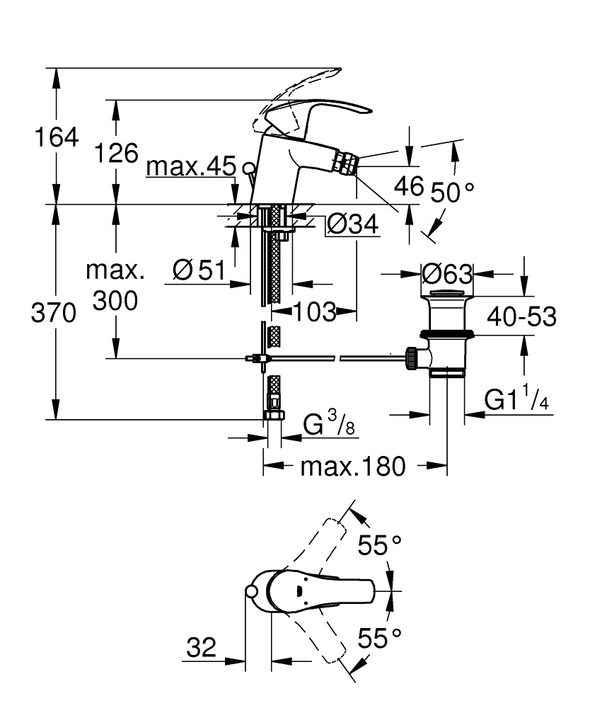 32929002 EUROSMART SINGLE LEVER BIDET MIXER GROHE - 5 PCS