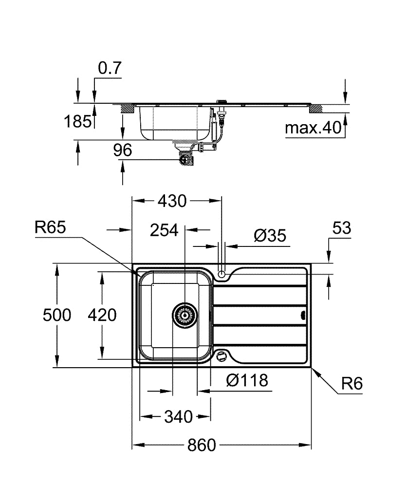 31571SD1 K500 STAINLESS STEEL SINK WITH DRAINER - GROHE - 1 PCS