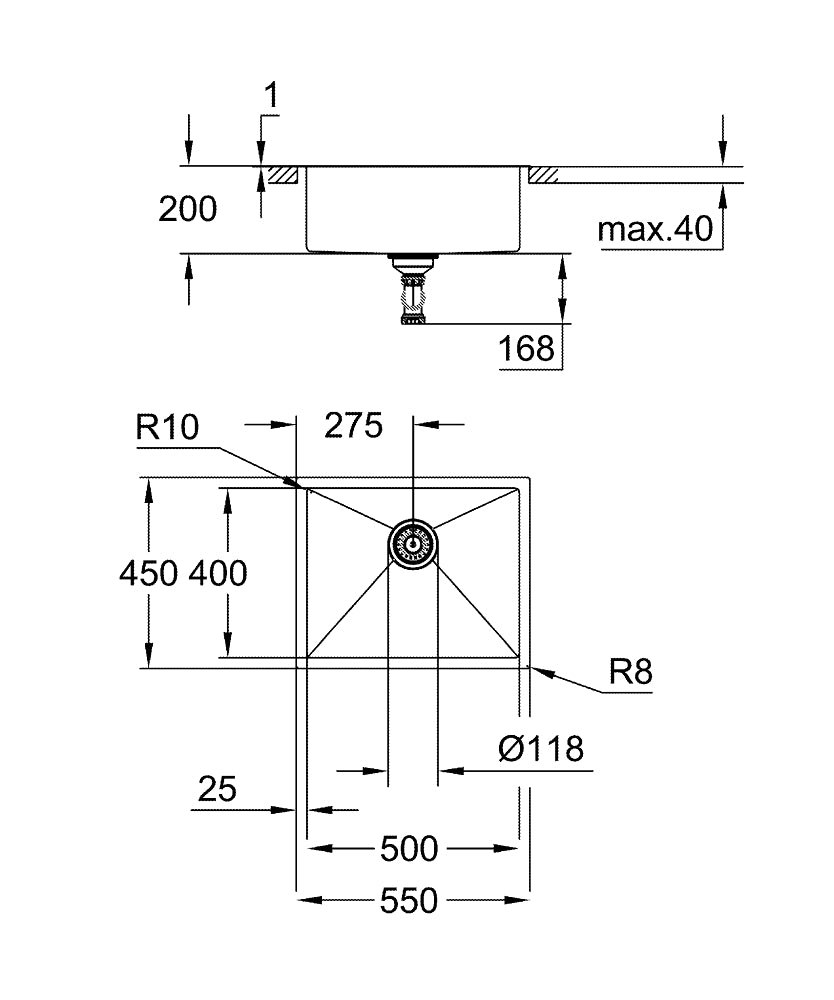 31726SD0 K700 STAINLESS STEEL SINK - GROHE - 9 PCS
