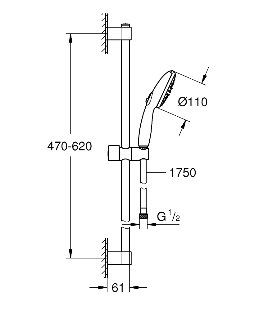 2759830E TEMPESTA 110 SHOWER RAIL SET 2 SPRAYS (RAIN, JET) - GROHE - 14 PCS