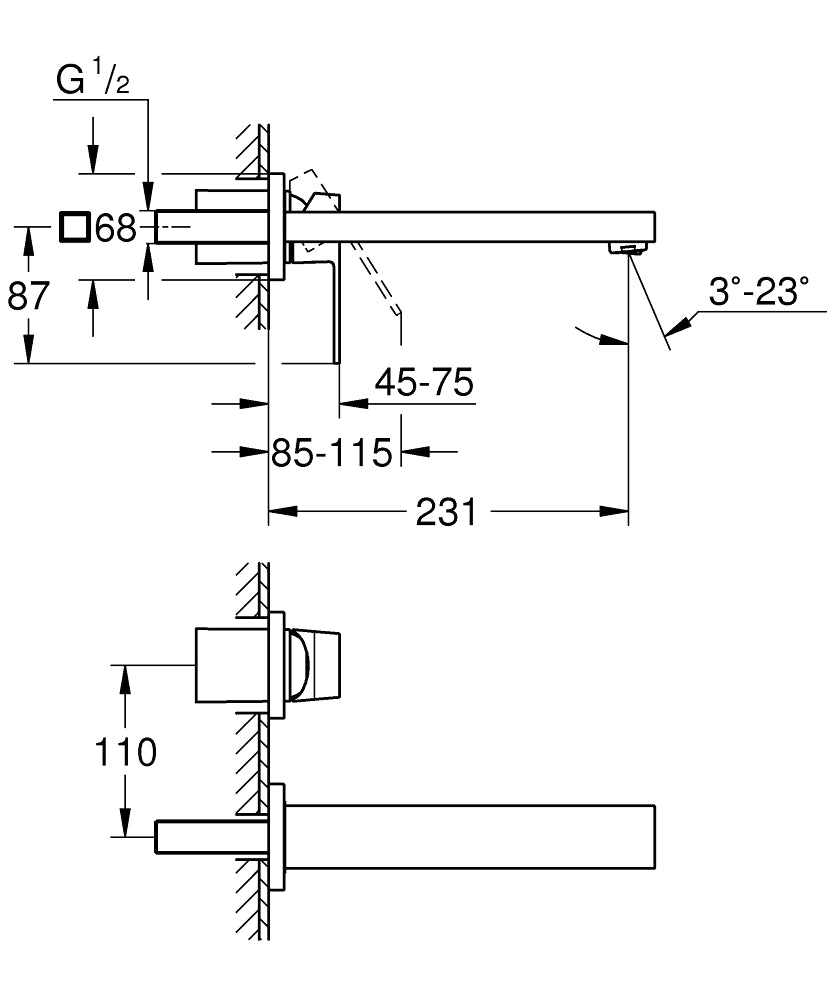 23447DC0 EUROCUBE OHM TRIMSET BASIN 2-H L - GROHE - 8 PCS