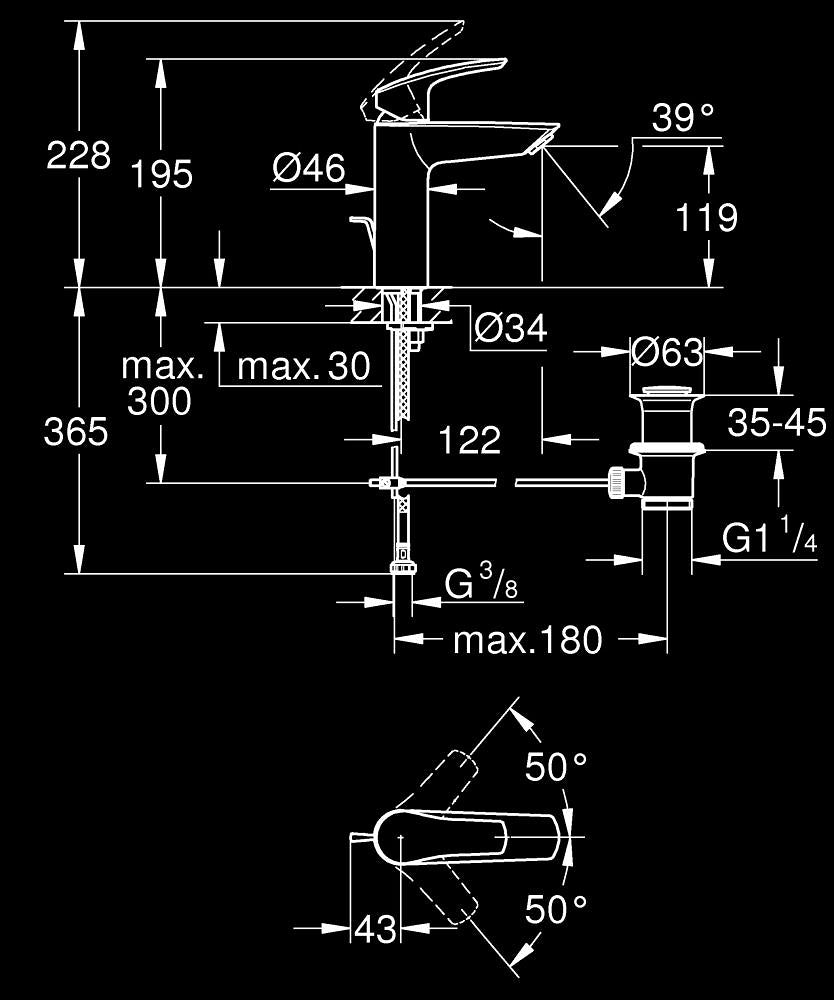233222433 EUROSMART SINGLE-LEVER BASIN MIXER 1/2″ M-SIZE - GROHE BLACK - 2 PCS