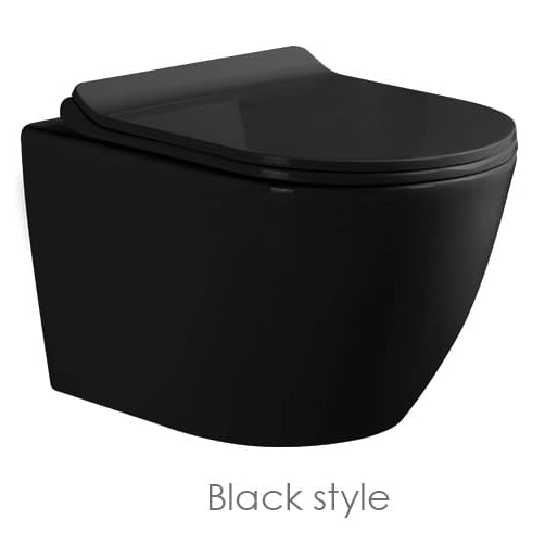101 RIMLESS WALL-HUNG TOILET BLACK MATT 533X365X355MM P-TRAP, 180MMUF COVER, STAINLESS STEEL - LUCCA - 1 PCS