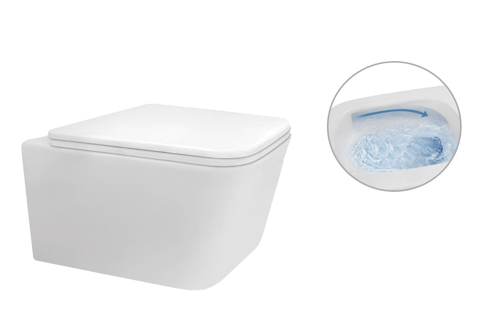 111 TORNADO WALL-HUNG TOILET WHITE 510X365X295MM P-TRAP, 180MMUF COVER, STAINLESS STEEL - LUCCA - 1 PCS