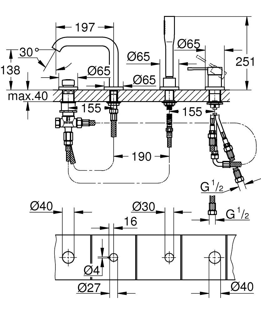 19578GN1 ESSENCE 4-HOLE SINGLE-LEVER BATH COMBINATION - GROHE - -5 PCS