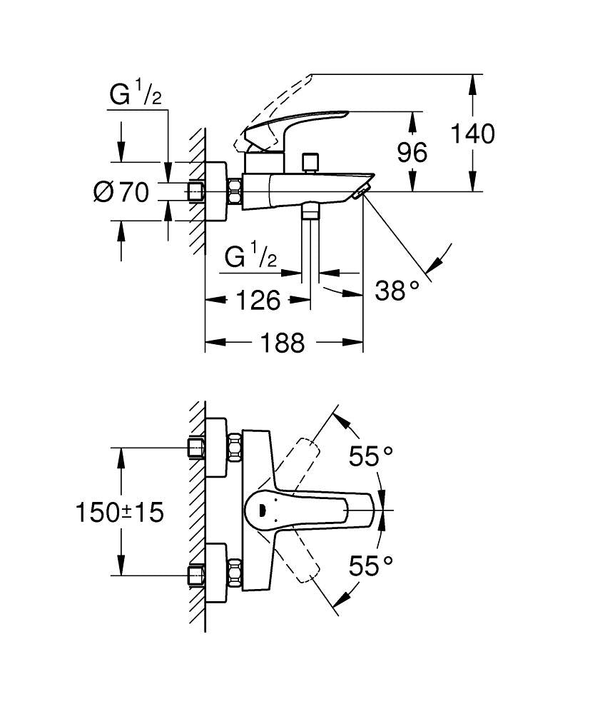 333002433 EUROSMART SINGLE-LEVER BATH MIXER 1/2″ - GROHE BLACK - 2 PCS