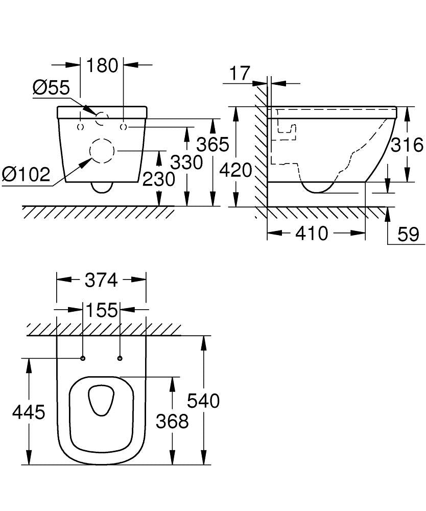 3932800H EURO CERAMIC WALL HUNG WC WITH PUREGUARD-GROHE - 690 PCS
