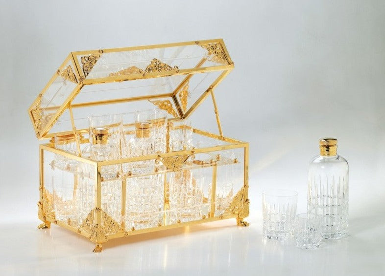 70401 A CAVE CRISTAL LARGE CRYSTAL LIQUEUR CASE-CRISTAL ET BRONZE - 2 PCS