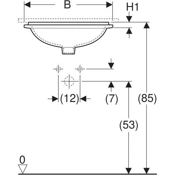 500.752.01.2 UNDER-COUNTERTOP WASHBASINVARIFORM, OVAL: B1=50CM, T=46CM,OVERFLOW=VISIBLE, WHITENET PR- GEBERIT - 50 PCS