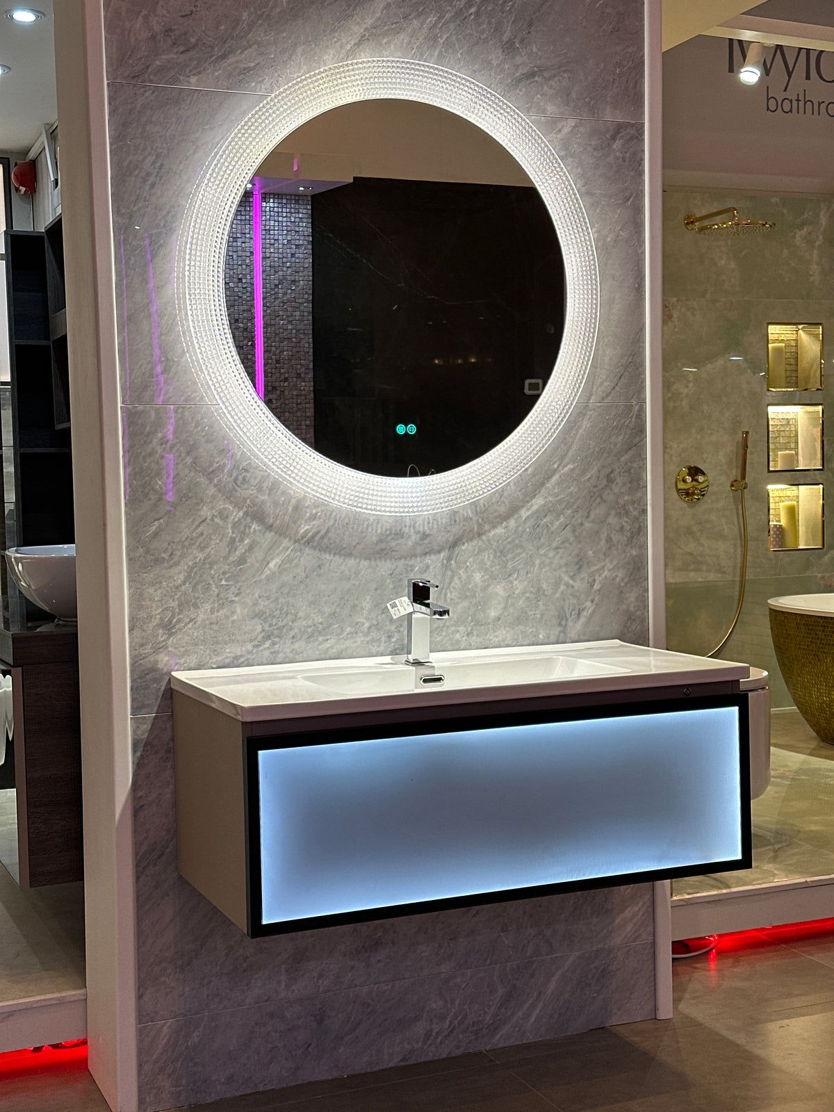 ODA-1000C-DKHK ONDA CABINET FOR QW033-3100B-HG WASHBASIN WITH ODA-MY025-900 ROUND LED MIRROR - QUEENSWOOD - 0 SET