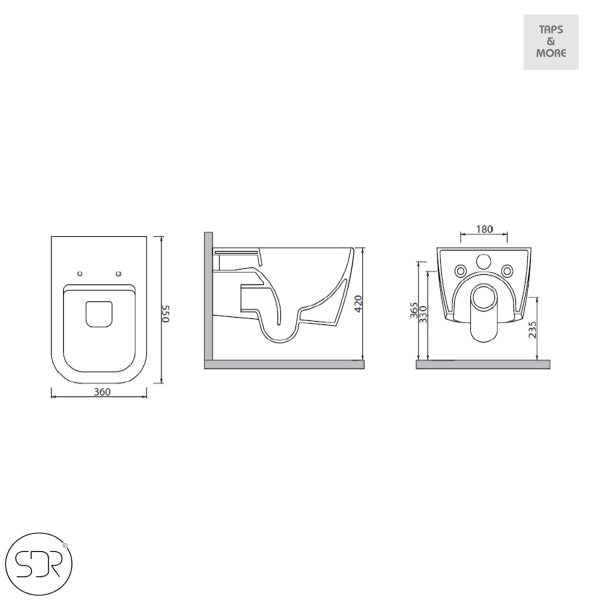 QUADRA VERTIGO WALL HUNG WC WITH SOFT-CLOSE SLIM SEAT AND COVER & SCREWS - SDR ITALY - 2 SET