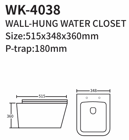 4038-180/UF WALL HUNG TOILET P-TRAP 180MM UF COVER 515X348X360MM - KSA - 0 PCS