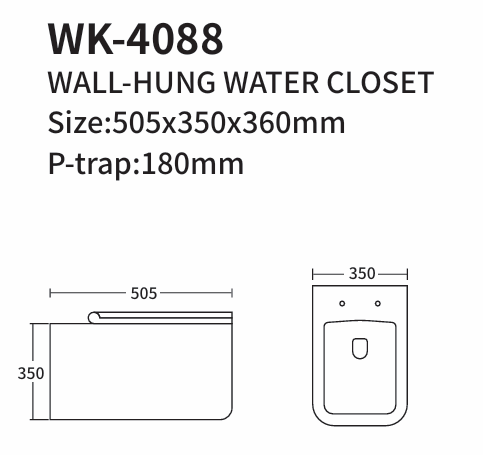 4088-180/UF WALL HUNG TOILET P-TRAP 180MM UF COVER 505X350X360MM - KSA - 205 PCS