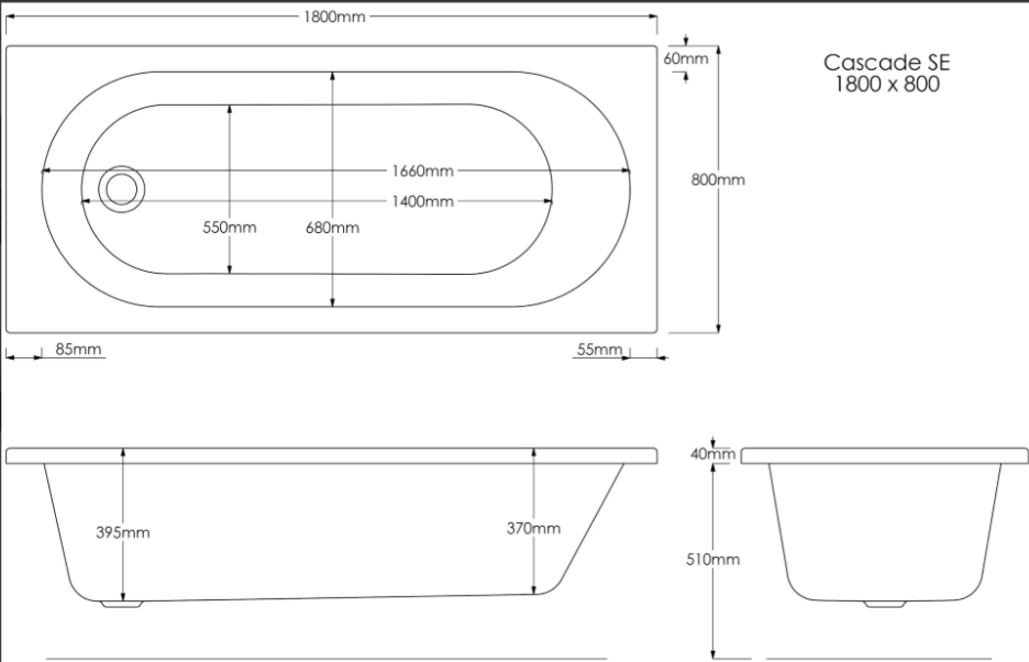 B1055 CASCADE SE BATH TUB 180X80 CM-TROJAN UK - 17 PCS