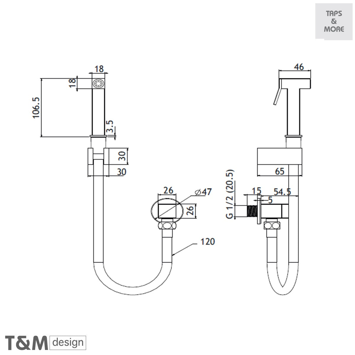 SSDLI1031SB LINE SQUARE SHATTAF SHOWER SET, SOFT BRASS TRIGGER, STAINLESS STEEL SOFT BRASS DOUBLE LOCK HOSE 120 CM, SQUARE SOFT BRASS ANGLE VALVE ½ X ½, SQUARE SOFT BRASS WALL BRACKET - T&M DESIGN - 9 SET