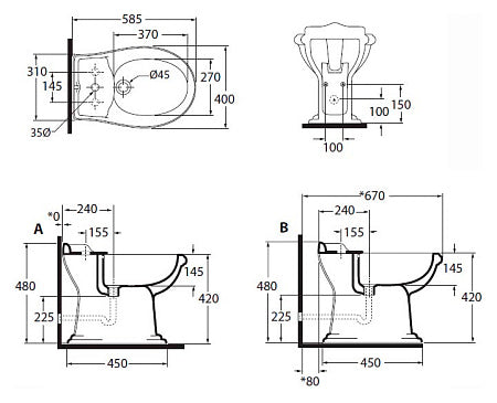 JUB500B1/M JUBILAEUM BIDET WHITE (WITH SCREW) AZZURRA ITALY - 3 PCS