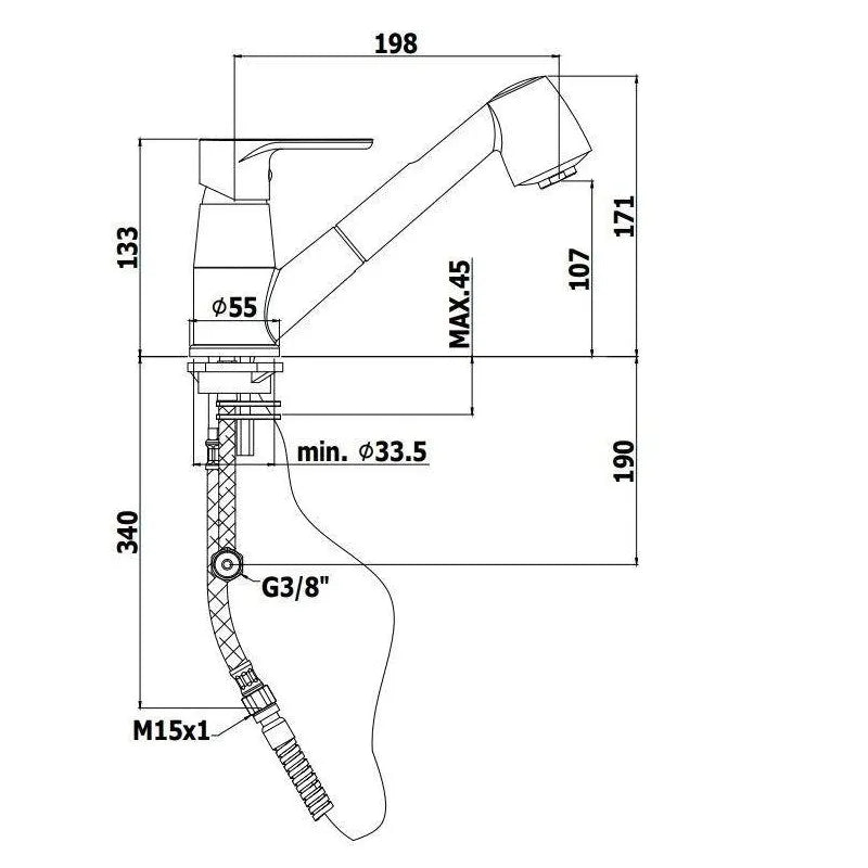 ONE HOLE SINK MIXER WITH PULL OUT SPRAY GRE183CR PAFFONI ITALY - 30 PCS
