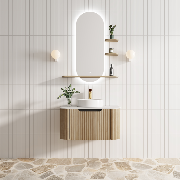 YTG1045-080 BATHROOM CABINET WITH YM1053-040 LED MIRROR, YM1045-SHELF-040, YM1045-SHELF-080, YT036 TOP BASIN, YTG1045 COUNTER-TOP & YG1045C BASE CABINET-SINGLE DRAWER - LUCCA - 15 SET