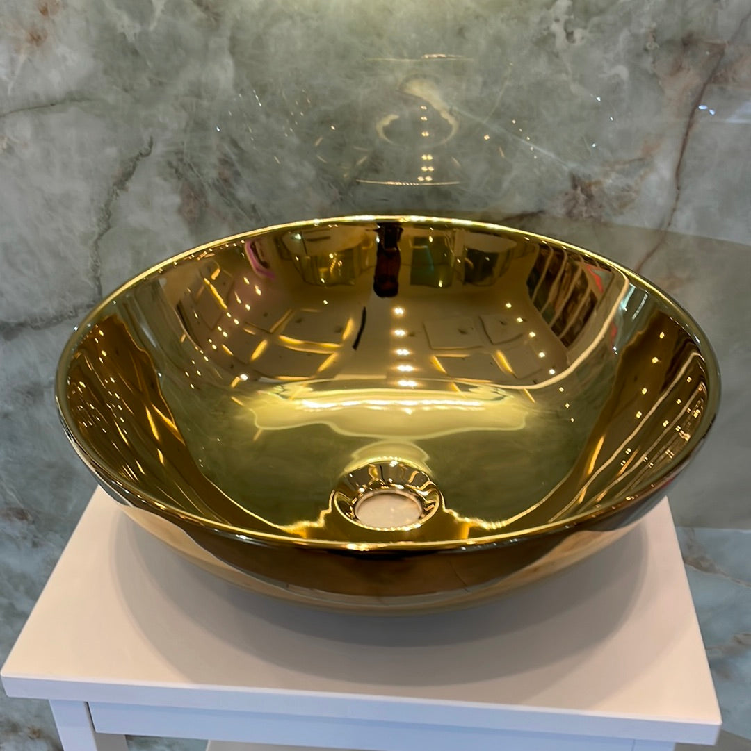 4069OR LAV. PORC. REDONDO SICILIA ACABADO GOLD 400X150MM-BATHCO SPAIN - 6 PCS