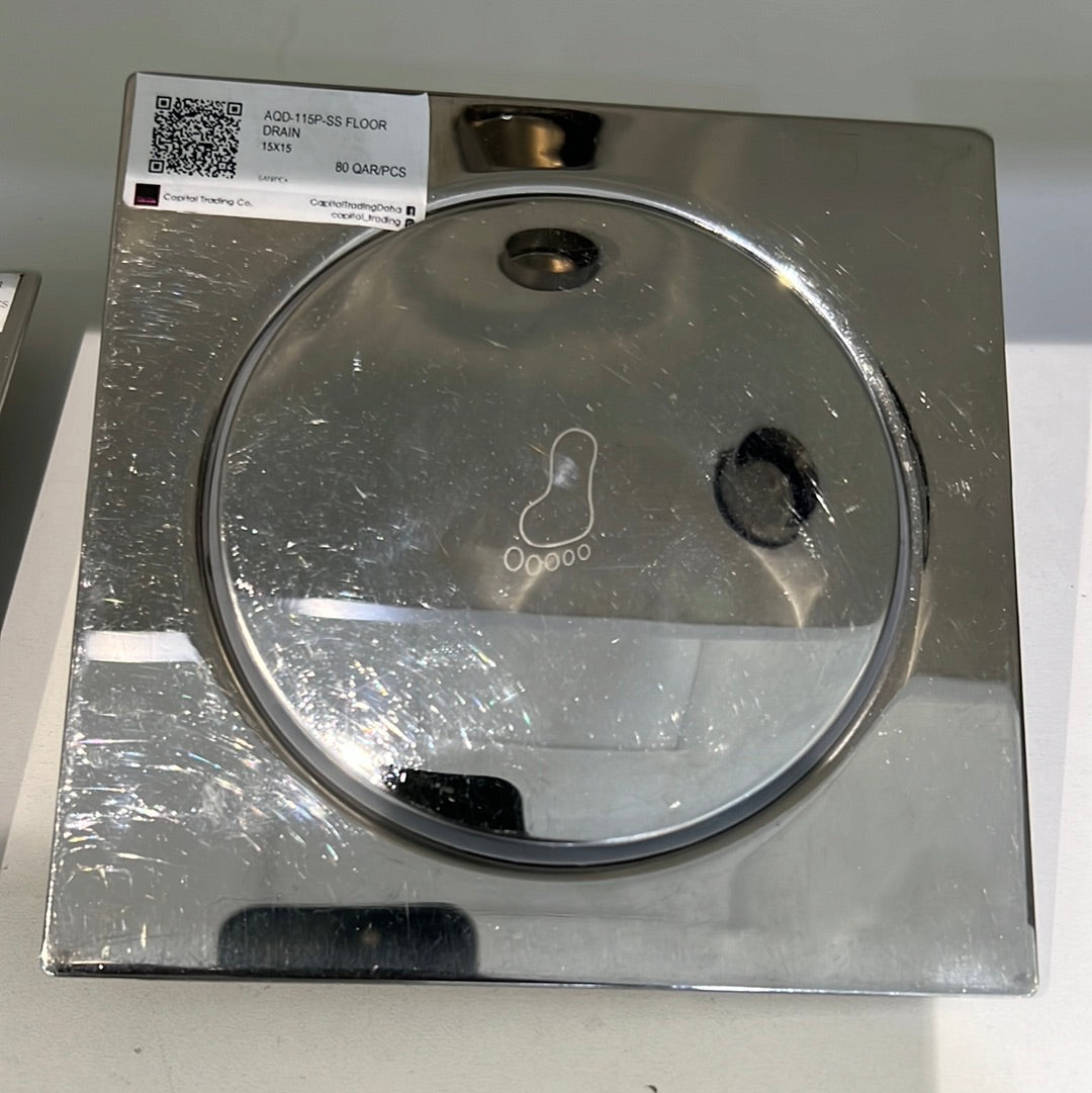 AQD-115P-SS FLOOR DRAIN PUSH TYPE POP UP COVER PLATE VERTICAL OUTLET 10 CM 15X15 CM BAGNODESIGN UK - 426 PCS
