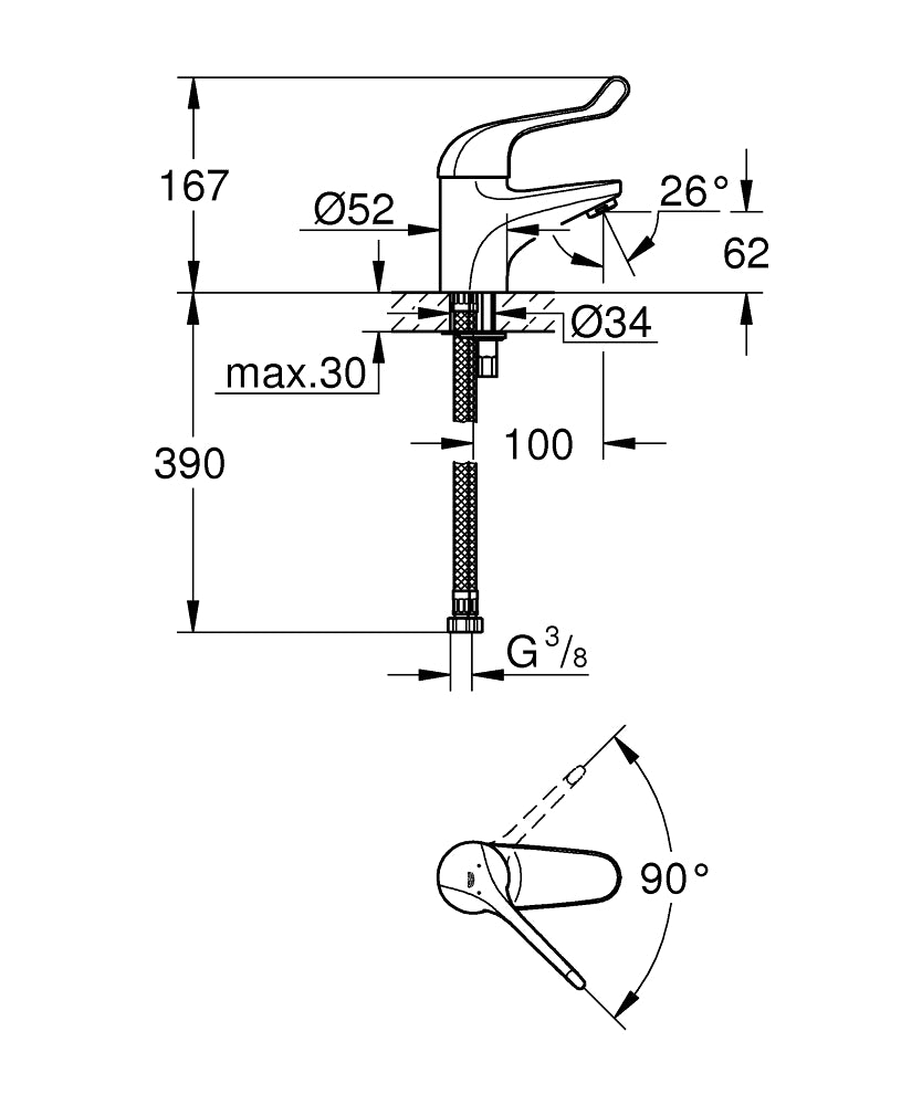 32789000 EUROECO SINGLE SEQUENTIAL SINGLE-LEVER SAFETY BASIN MIXER - GROHE - 23 PCS
