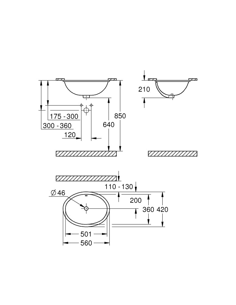 39423000 BAU CERAMIC UNDERCOUNTER WASH BASIN - GROHE - -170 PCS