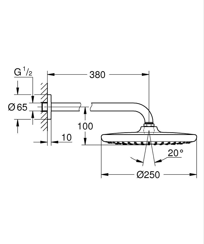 26668GL0 TEMPESTA 250 HEAD SHOWER SET 380 MM, 1 SPRAY - GROHE GOLD - 13 PCS