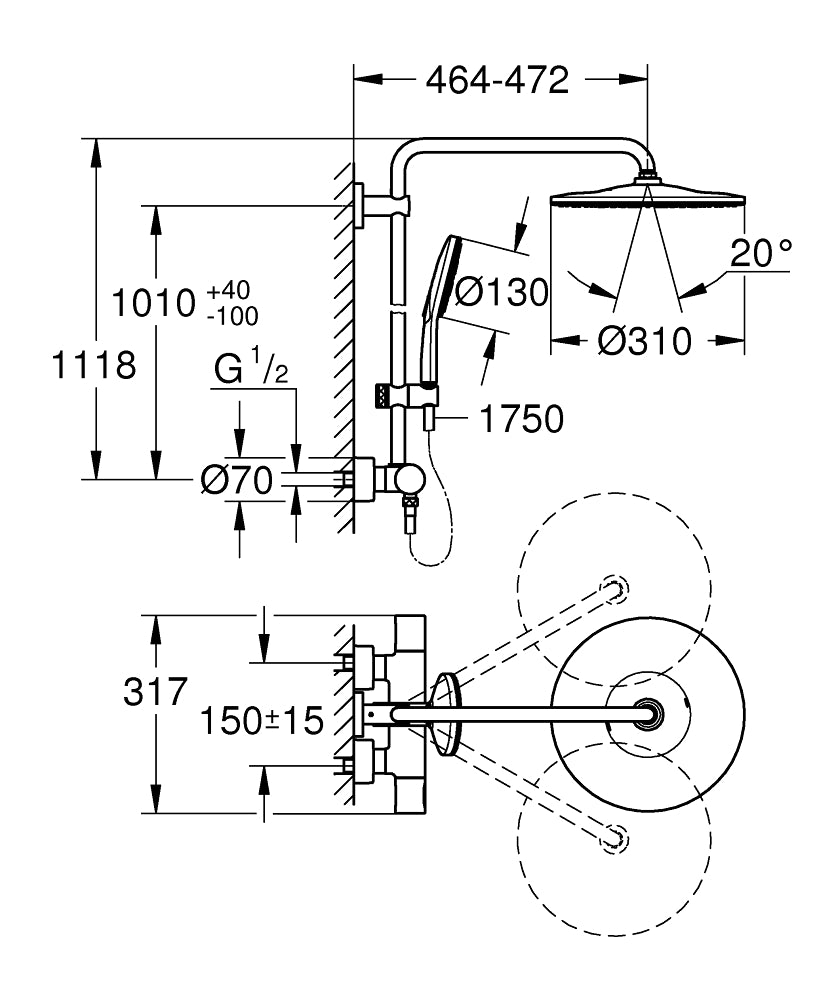 26648000 RAINSHOWER SMARTACTIVE 310 SHOWER SYSTEM WITH SAFETY MIXER FOR WALL MOUNTING - GROHE - -5 PCS