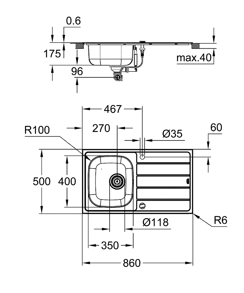 31552SD1 K200 45-S 86/50 1.0 REV STAINLESS STEEL SINK WITH DRAINER GROHE - 1 PCS