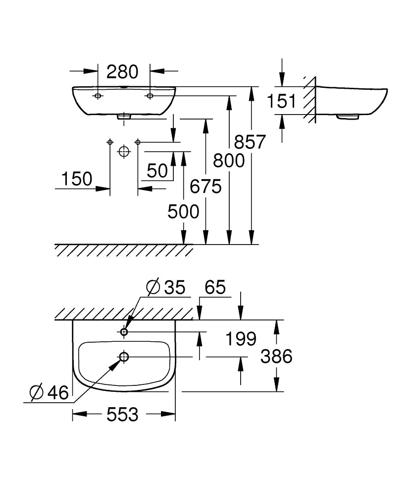 39440000 BAU CERAMIC WASH BASIN 55 - GROHE - 219 PCS