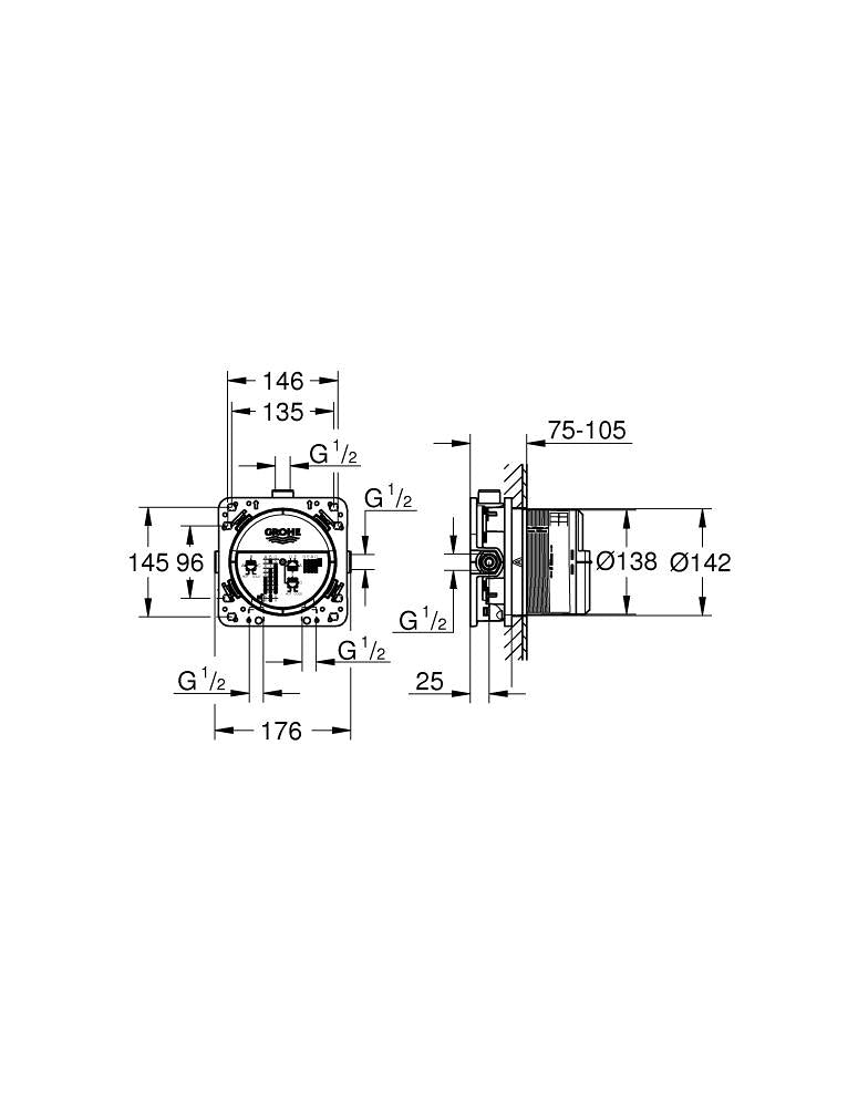 35604000 RAPIDO SMARTBOX UNIVERSAL ROUGH-IN BOX, 1/2" - GROHE - 370 PCS