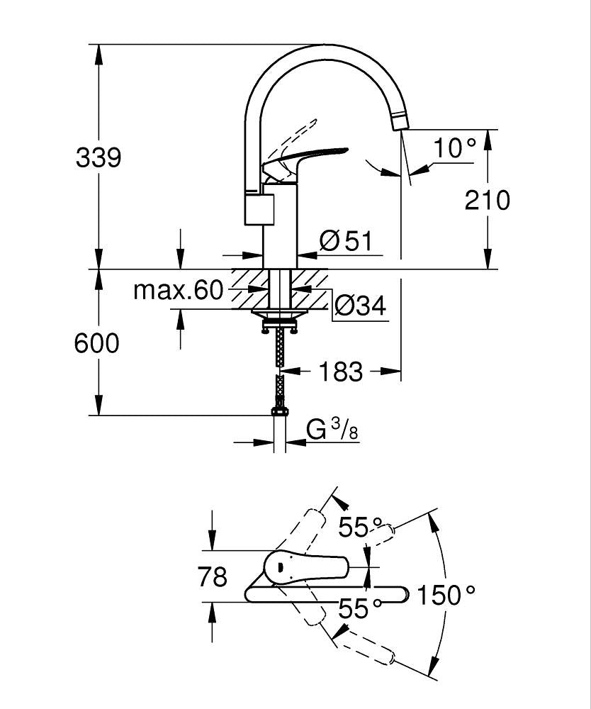 33202003 EUROSMART SINGLE-LEVER SINK MIXER - GROHE - 5 PCS