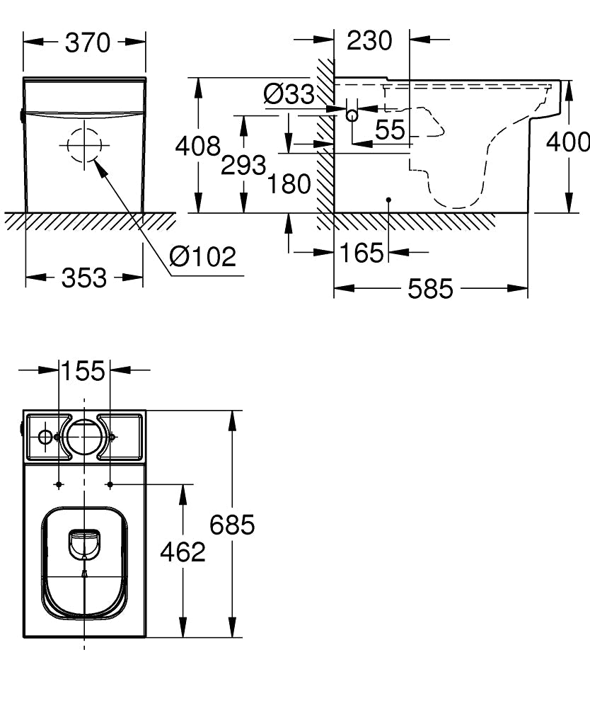 3948400H CUBE CERAMIC CLOSE COUPLED WC GROHE - 40 PCS
