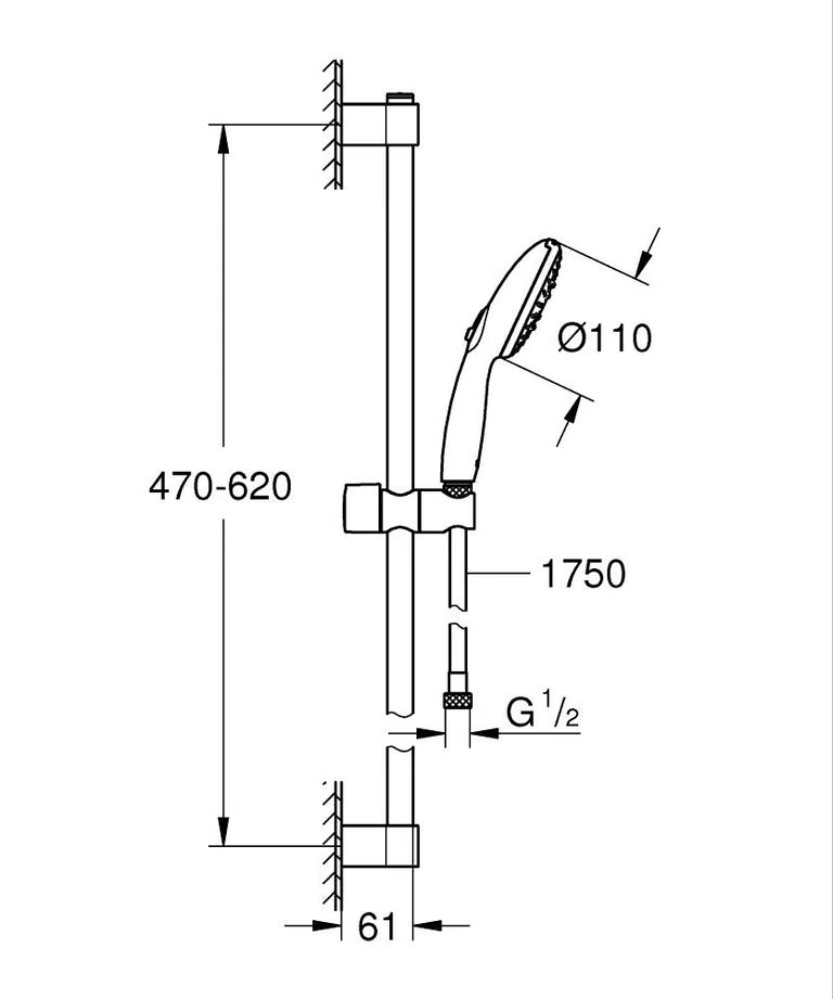 26916003 TEMPESTA 110 SHOWER RAIL SET 3 SPRAYS (RAIN, JET, MASSAGE) - GROHE CHROME - 310 PCS