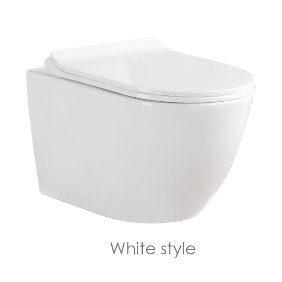 101 RIMLESS WALL-HUNG TOILET WHITE 533X365X355MM P-TRAP, 180MMUF COVER, STAINLESS STEEL - LUCCA - 1 PCS