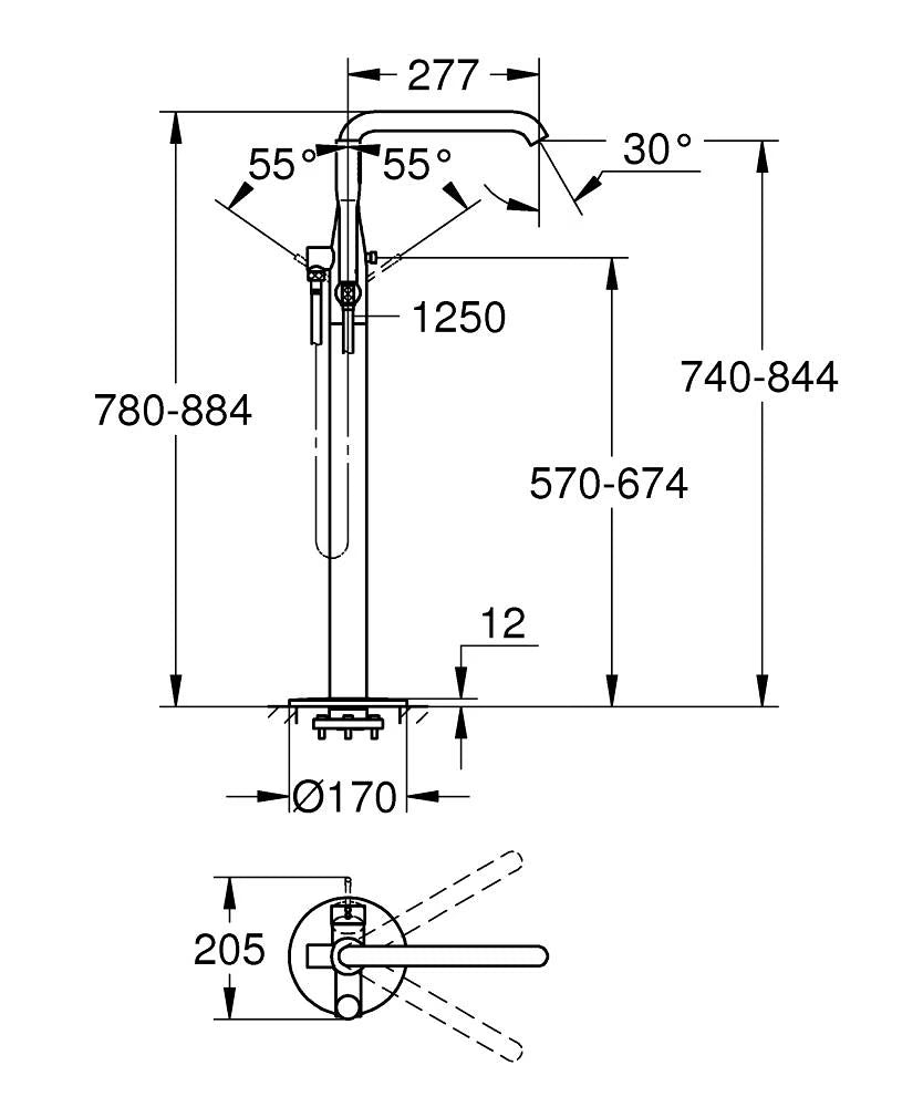 23491001 ESSENCE SINGLE LEVER BATH MIXER 1/2" FLOOR MOUNTED GROHE - 1 PCS