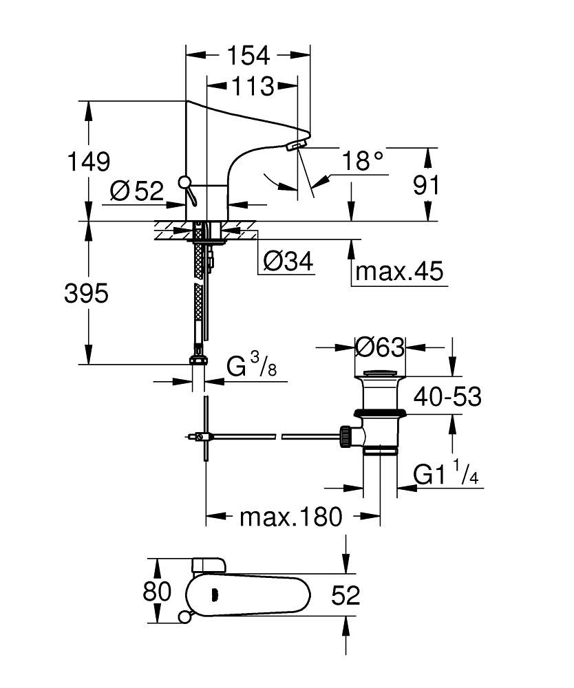 36236001 EUROPLUS E INFRA-RED ELTR. BASIN MIXER 1/2"-GROHE - 3 PCS