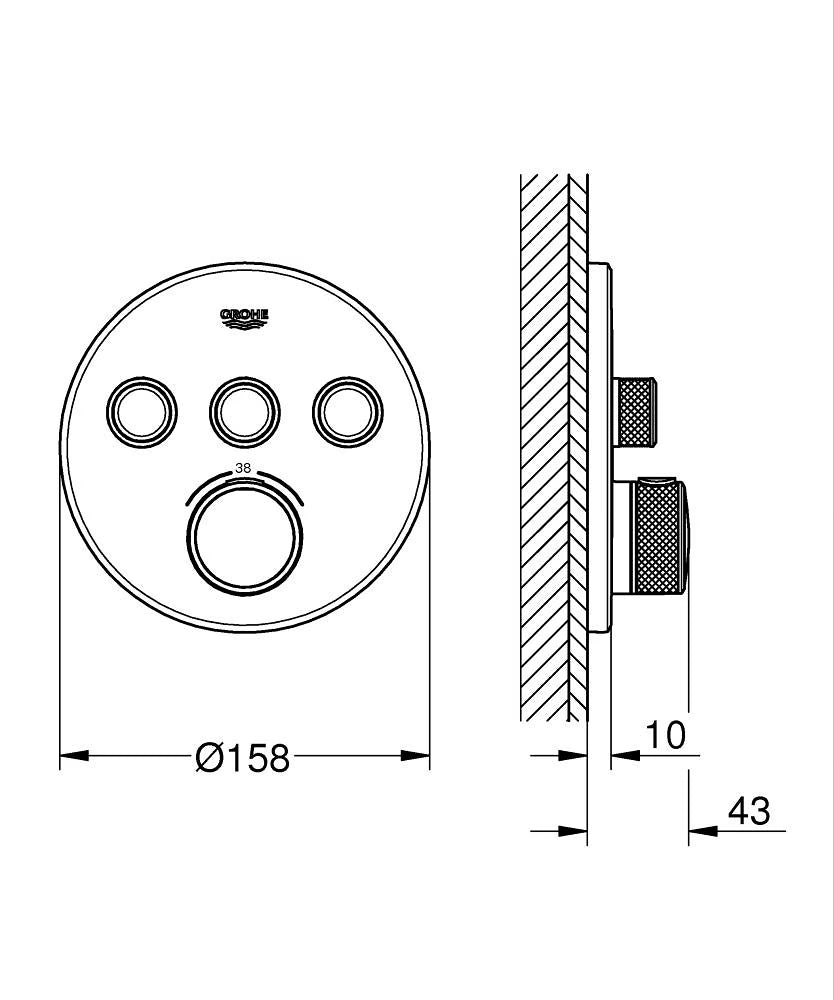 29508KF0 GROHTHERM SMARTCONTROL SAFETY MIXER FOR CONCEALED INSTALLATION WITH 3 VALVES - GROHE BLACK - 0 PCS