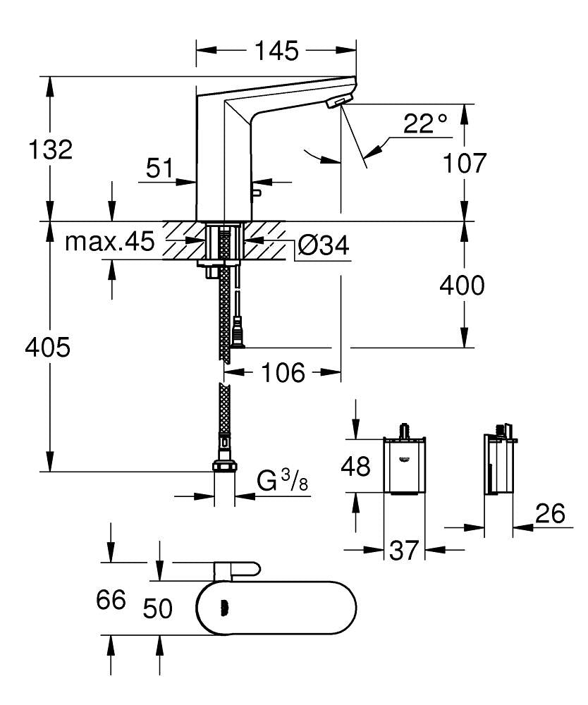 36327002 EUROSMART COSMOPOLITAN E INFRA-RED ELECTRONIC BASIN MIXER 1/2″ - GROHE - -41 PCS