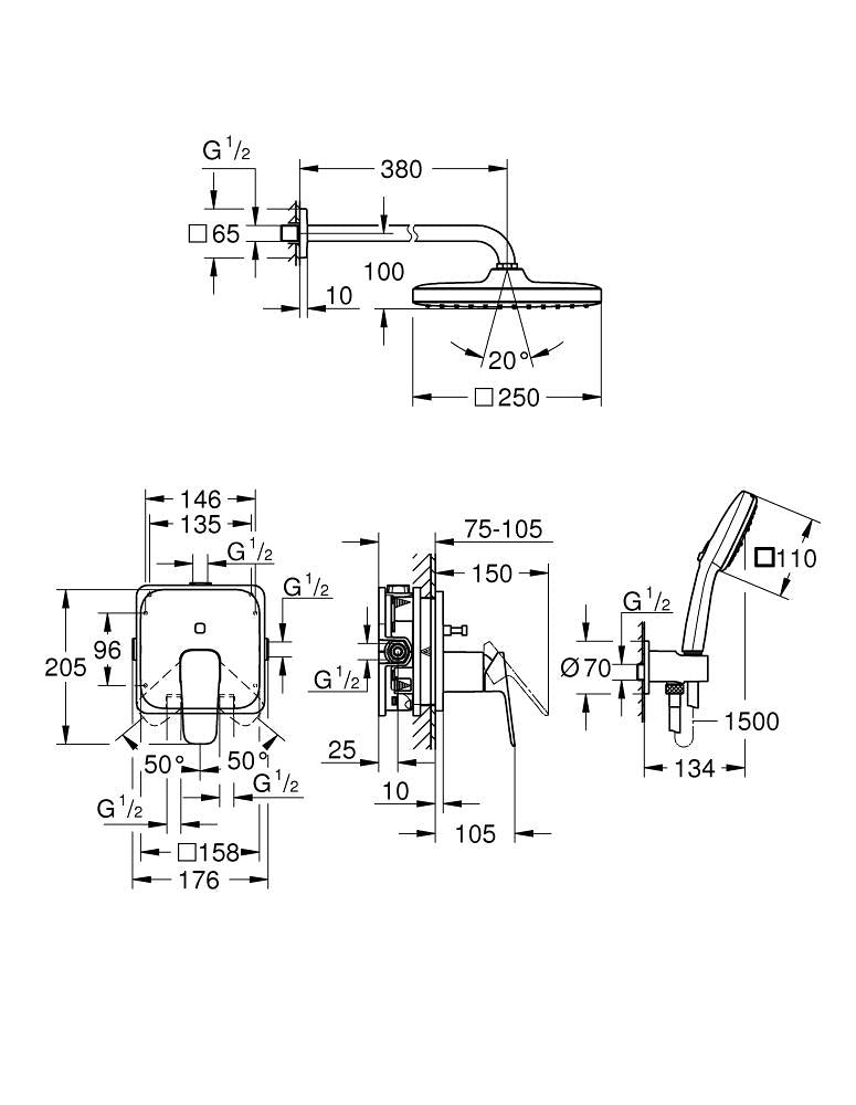 1053360000 CUBEO CONCEALED SHOWER SYSTEM WITH TEMPESTA 250 - GROHE - -65 PCS
