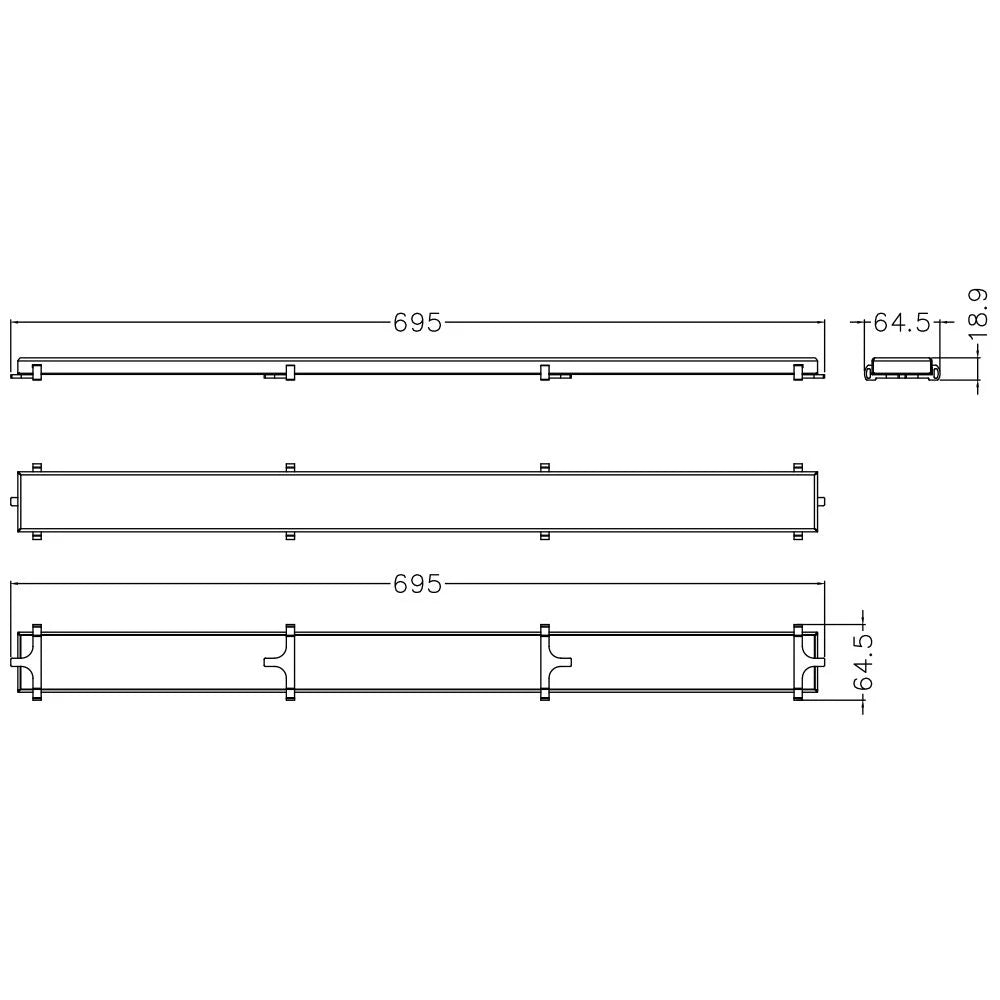 AQD-SCC-70072-316-BS CONTRACT REVERSIBLE SHOWER CHANNEL COVER WITH TILE INSERT 695X64.5X18.9MM (GRADE 316) BRUSHED STAINLESS STEEL - AQUADRAIN - 74 PCS