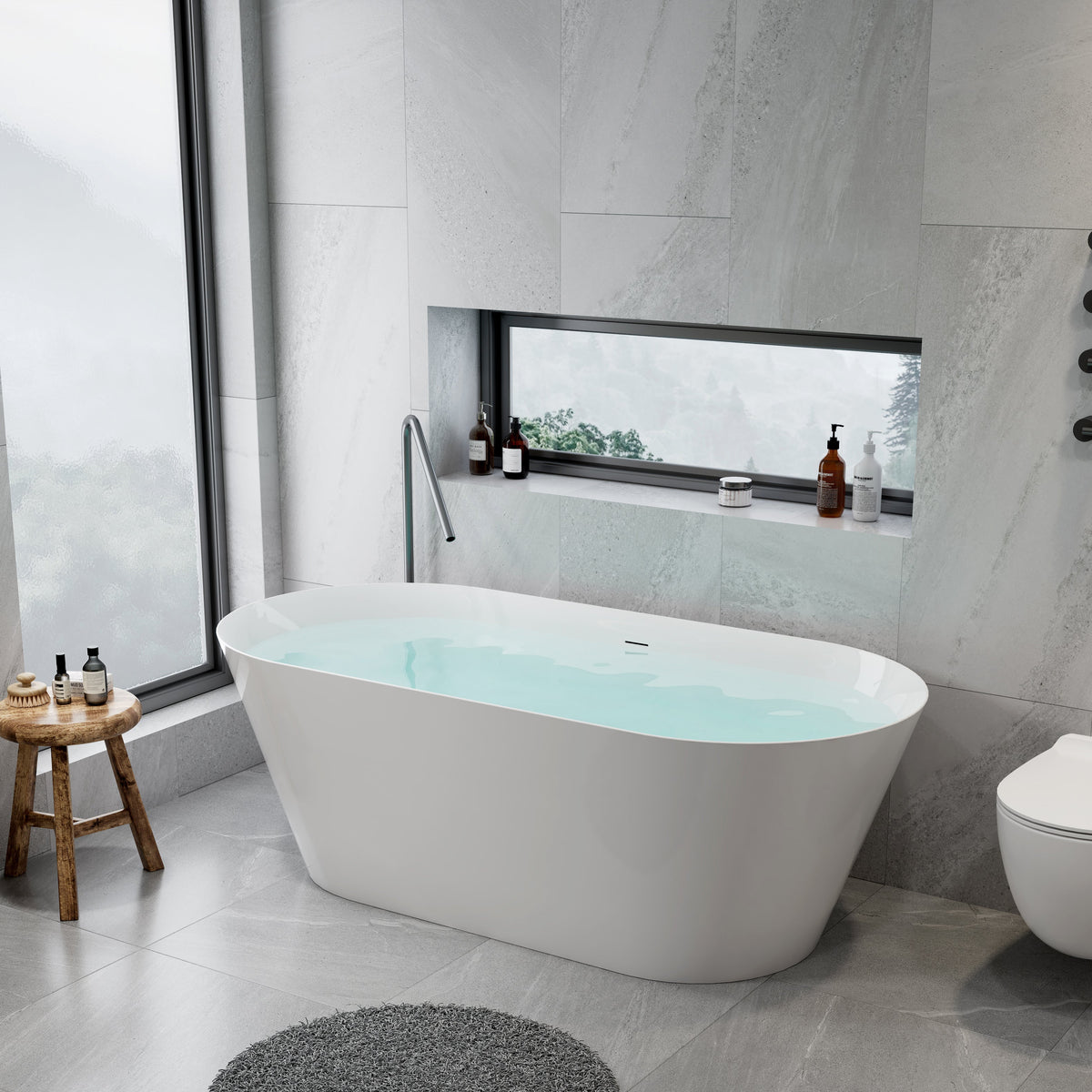 6100 ACRYLIC GLOSSY WHITE FREESTANDING WIDE EDGE BATHTUB 1800X800X580MM SHARP EGDE WITH STAINLESS STEEL FRAME + OVERFLOW+POP UP+ DRAIN PIPE+ 1.5M MAGIC HOSE - CONSTAR - 12 SET