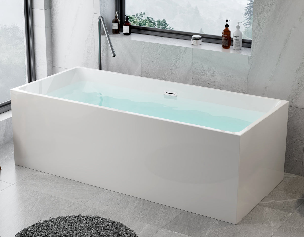 6103 ACRYLIC GLOSSY WHITE FREESTANDING BATHTUB 1800X800X580MM WITH STAINLESS STEEL FRAME + OVERFLOW+POP UP+ DRAIN PIPE + 1.5M MAGIC HOSE - CONSTAR - 9 SET