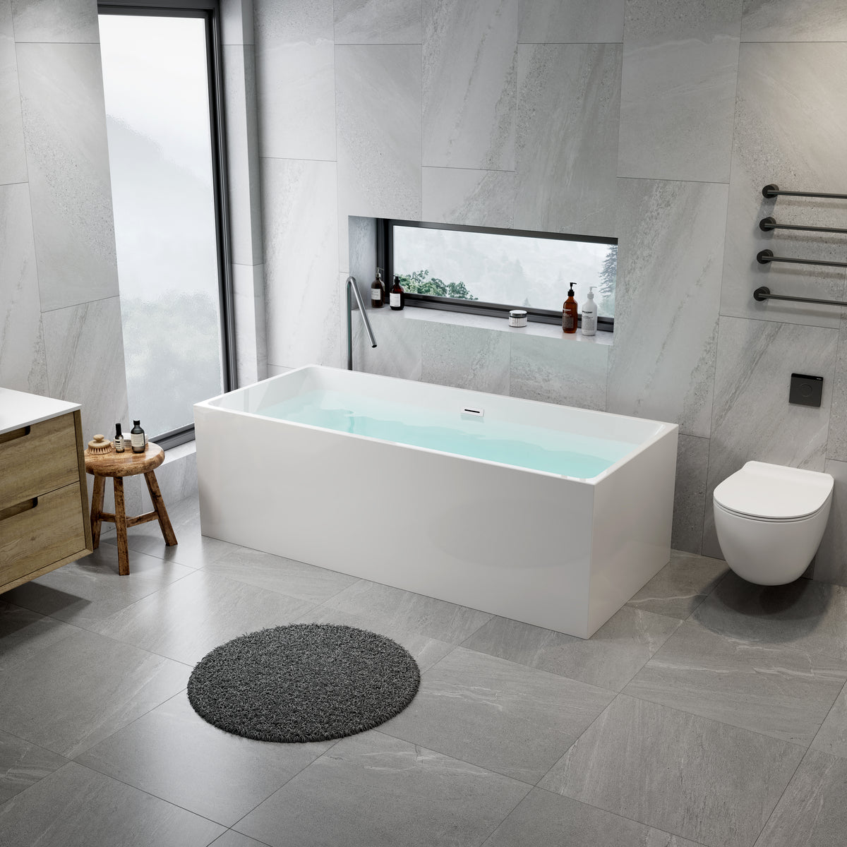 6103 ACRYLIC GLOSSY WHITE FREESTANDING BATHTUB 1800X800X580MM WITH STAINLESS STEEL FRAME + OVERFLOW+POP UP+ DRAIN PIPE + 1.5M MAGIC HOSE - CONSTAR - 9 SET