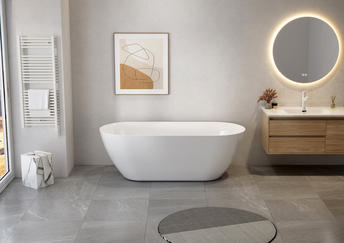 6117W ACRYLIC GLOSSY WHITE FREESTANDING BATHTUB 1700X750X580MM SHARP EGDE WITH STAINLESS STEEL FRAME + OVERFLOW+POP UP+ DRAIN PIPE+ 1.5M MAGIC HOSE - CONSTAR - 0 SET