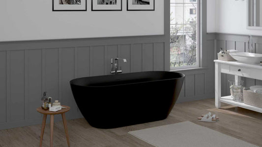 6117MB ACRYLIC MATTE BLACK FREESTANDING BATHTUB 1700X750X580MM SHARP EGDE WITH STAINLESS STEEL FRAME + OVERFLOW+POP UP+ DRAIN PIPE+ 1.5M MAGIC HOSE - CONSTAR - 1 SET