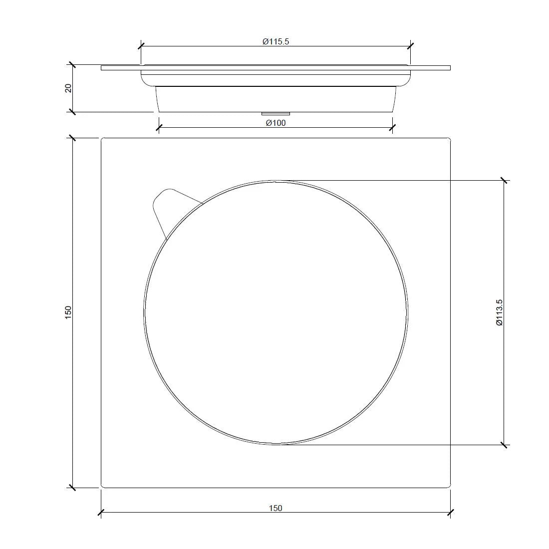 AQD-615P-SS FLOOR DRAIN WITH COVER VERTICAL OUTLET 11 CM 15X15 CM BAGNODESIGN UK - 45 PCS