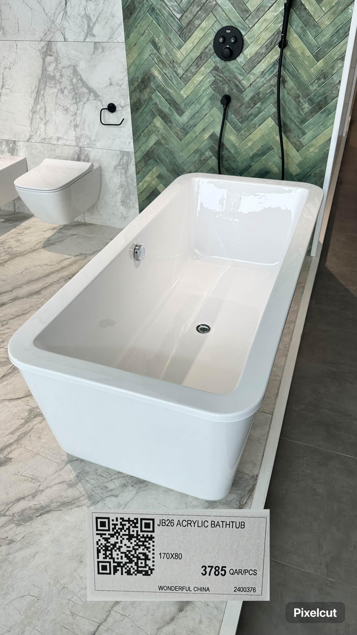 JB26 ACRYLIC PLAIN BATHTUB 170X80CM (BASE & COVER SET) WITH WASTE PIPE - WONDERFUL HK - 6 PCS