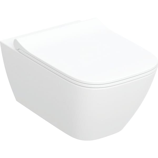 500.685.01.2 GEBERIT SMYLE SQUARE WALL-HUNG WC SET, WASHDOWN, SHROUDED, RIMFREE, WITH WC SEAT, SANDWICH SHAPE: WHITE - GEBERIT - 262 PCS